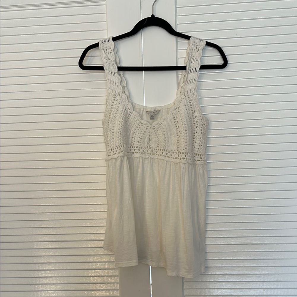 Lucky Brand White Smocked Ruffled Tank Top